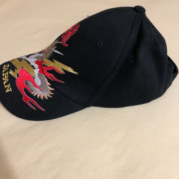 Japan Dragon Embroidered Adjustable Cap Baseball Hat Black Red Gold 90’s - Picture 2 of 6